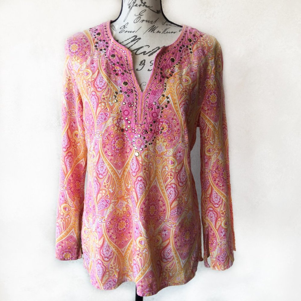 Cynthia Rowley Long Sleeve Style Top/Tunic  Studded Size Medium